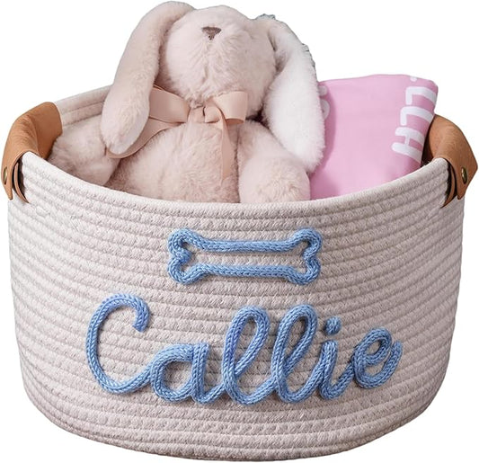 Custom Dog Toy Basket, Personalized Cotton Rope Basket With Pet Name, Puppy Toys Storage Gifts Pet Dog Decor Organizer (Dog Toy Basket)