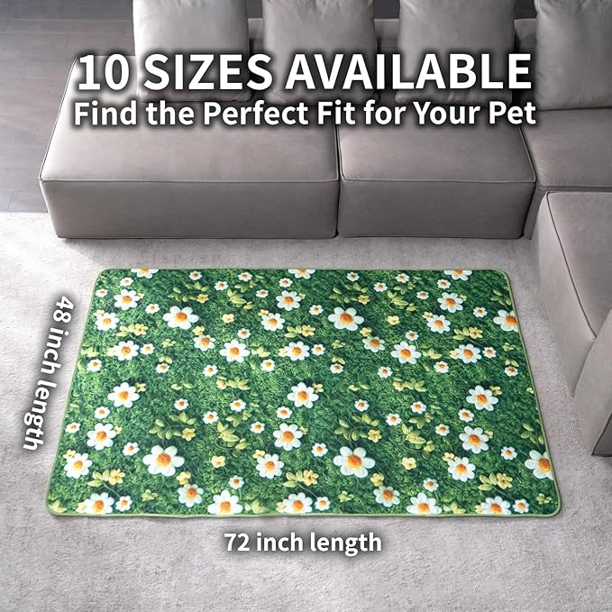 Dog Pee Pads Training Pads Upgrade Triple Thickness All-Purpose Super Absorbent & Leak-Proof, Quick Dry and Leak-Proof and Odor Control (Yellow Daisy on Green, 48" x72"x2PCS)