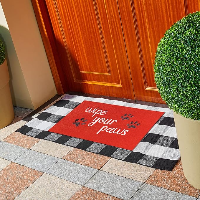 Welcome Mat Red Front Doormats Indoor Entrance Funny Door mats Wipe Your Paws Mat Outside Door Mats for Indoor Outdoor with Non Slip Rubber