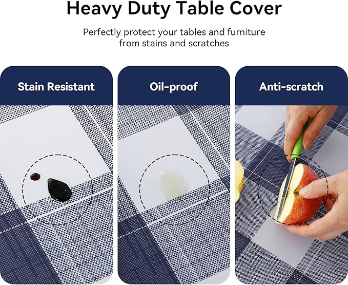 Romanstile Rectangle Vinyl Tablecloth, 100% Waterproof Oil-Proof Checkered Plastic Table Cloth, Heavy Duty Wipeable Table Covers for Dining, Camping, Picnic, Outdoor - 52 x 70 Inch, Blue Checkered