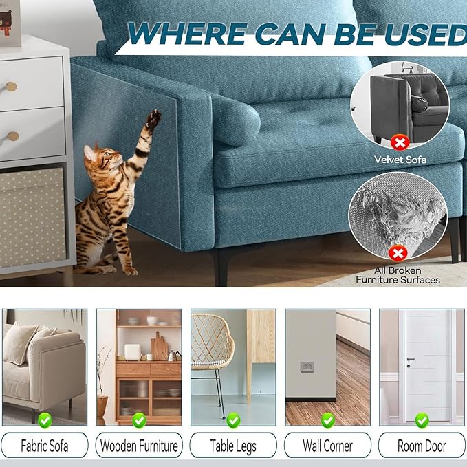 [Thicken Vinyl] Cat Scratch Furniture Protector, 162"x15" Couch Protector from Cat Claws, Single-Sided Sticky Anti Scratch Furniture Protector,Extended Size Protects More Furniture+50 Fixing