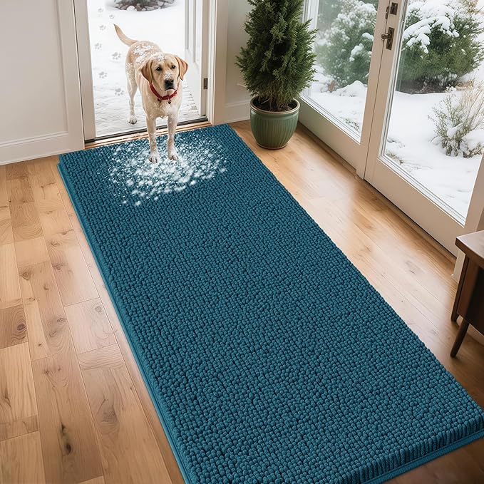 Extra Large Dog Door Mats for Muddy Paws, 71" x 25" Chenille Absorbent Mud Mat for Dogs, Non Slip Heavy Dog Rugs For Muddy Paws, Soft Indoor Door Mat for Entryway, Mud Paw, Inside Floor, Teal Blue