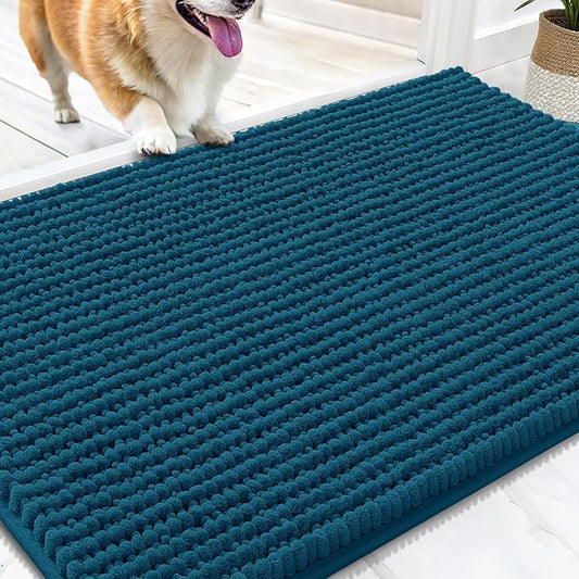 OLANLY Dog Door Mat for Muddy Paws 34x21, Ultra Absorbent Chenille Mud Doormat, Non-Slip Washable and Dirt Trapping Doormat for Indoor Entryway, Quick-Dry Indoor Pet Bed Mats for Dogs, Atlantic Blue