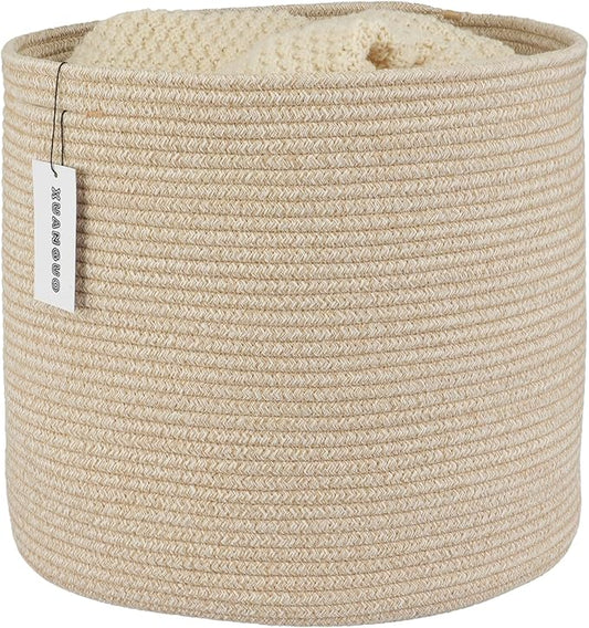 XUANGUO Cotton Rope Basket For Girls Boys Kids 16”X14” Baby Laundry Basket Nursery Bin Round Woven Baskets Organizer For Storage Toys Blankets Shoes Clothes oatmeal