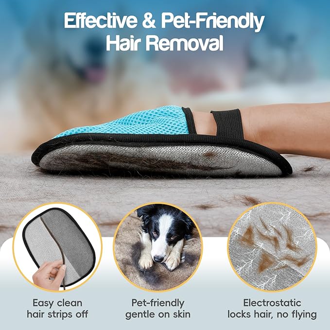 Pet Hair Removal for Dogs & Cats,Upgraded 5-Finger Electrostatic Pet Hair Glove, Reusable Magic Brush Pet Hair Remover Tool for Quickly Lifting Pet Hair from Laundry,Sofas,Beds, Carpets, 1PCS