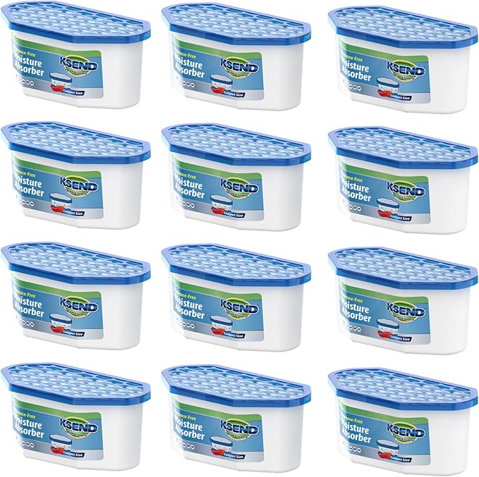 Moisture Absorbers, 12 Pack, Compact Dehumidifier for Closet, Efficient Humidity Absorber Boxes, Moisture Absorber for Closet, Odor Eliminator with Fragrance Free, Blue, 6.4oz, 300ml