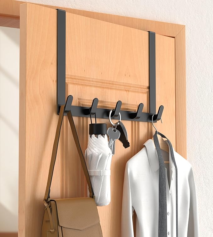 CHAUNCEY HOME Long Over The Door Hooks with 15.75-inch Arms for Easier Access by Women, Heavy Duty Door Hanger for Winter Coat, L16U, Fits Standard 1 3/4'' Doors, Towel Racks Organization, Black