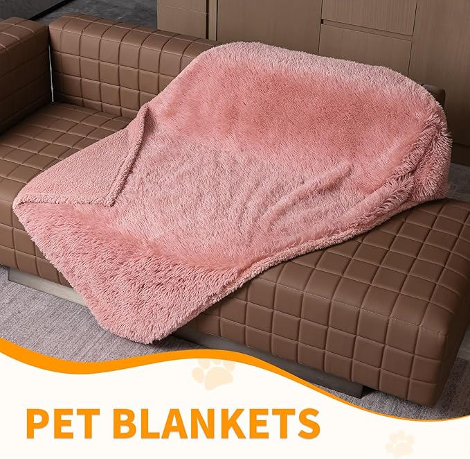Wowchine Waterproof Pet Blanket Pink Calming Dog Blankets Fluffy Long Faux Fur Pet Throw Blankets for Couch Protector Love Bed Cover Washable(Pink,L)