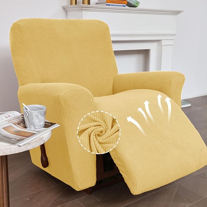 KEKUOU Recliner Chair Covers Lazy Boy Recliner Covers Stretch Couch Cover Slipcovers 1 Piece Furniture Protector with Elastic Bottom for Dog,Kids.(Recliner, Champagne)