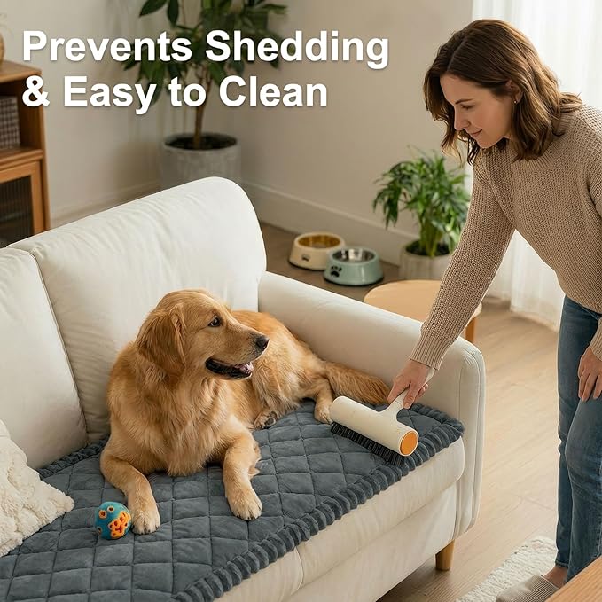 Smiry Fuzzy Couch Cover for Dogs, Non Slip Washable Pet Sofa Cover, Scratch Proof Hair Resistant Plush Sofa Slipcover, Pet Friendly Couch Cushion Protector for Cat, Dark Grey, 27.6" x 82.7"