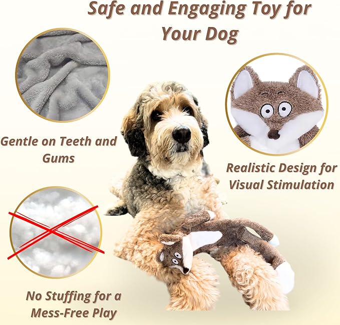 Plush Fox Dog Toy – Squeaky & Crinkle, No Stuffing, Soft & Durable – For Small, Medium & Large Dogs, All Breeds – Perfect for Puppies & Senior Dogs, Premium Safe Chew Play