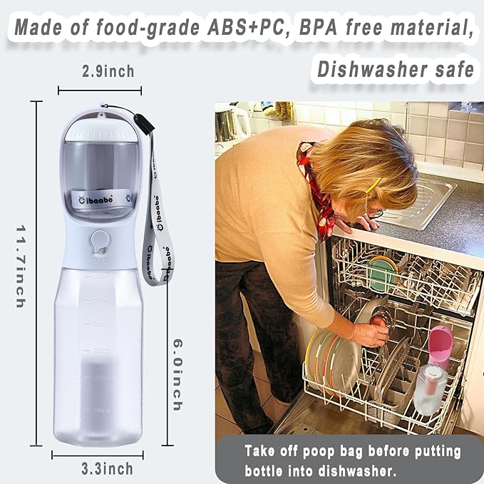 Dog Water Bottle with Food Container & Poop Bag Holder, Travel Water Bowl, Portable Pet Dispenser, Dog Gifts Stuff Accessories Items, Puppy Essentials for Yorkie Chihuahua Walking Hiking