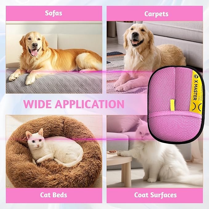 2Pack Static Pet Hair Remover Gloves – Premium Reusable Grooming Glove for Cats & Dogs, Soft Mesh + Brush Cloth, Electrostatic Fur Remover for Couch, Clothes, Carpet (Pink)