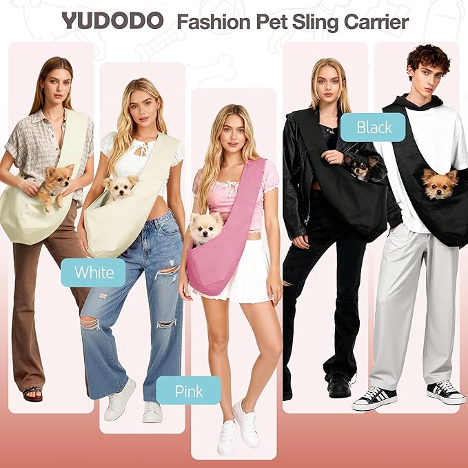 YUDODO Adjustable Dog Sling Carrier for Small Dogs Lightweight Crossbody Pet Bag with Safety Strap, Pocket Storage, Machine Washable, Comfortable Travel & Outdoor Sling up to 9 lbs Black Fashion