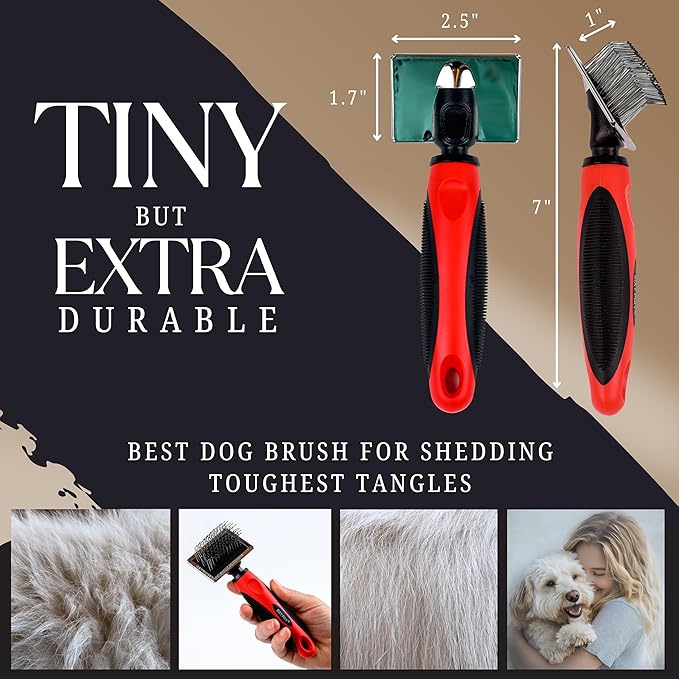 Bixy Pixy Tiny Slicker Brush for Dogs - Protected Pins for Extra Comfort - 1 inch Pins for Easy Detangling for Long Hair Dog, Cats, Doodle, Goldendoodle