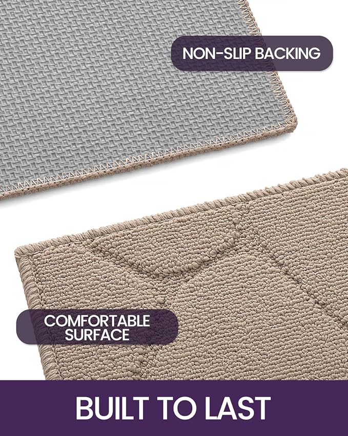 DEXI Front Door Entryway Mat Non Slip, 17x30 Washable Inside Entrance for House Floor Low Profile, Thin Entry Doormat Absorbent Dirt Trapper, Pebble Beige