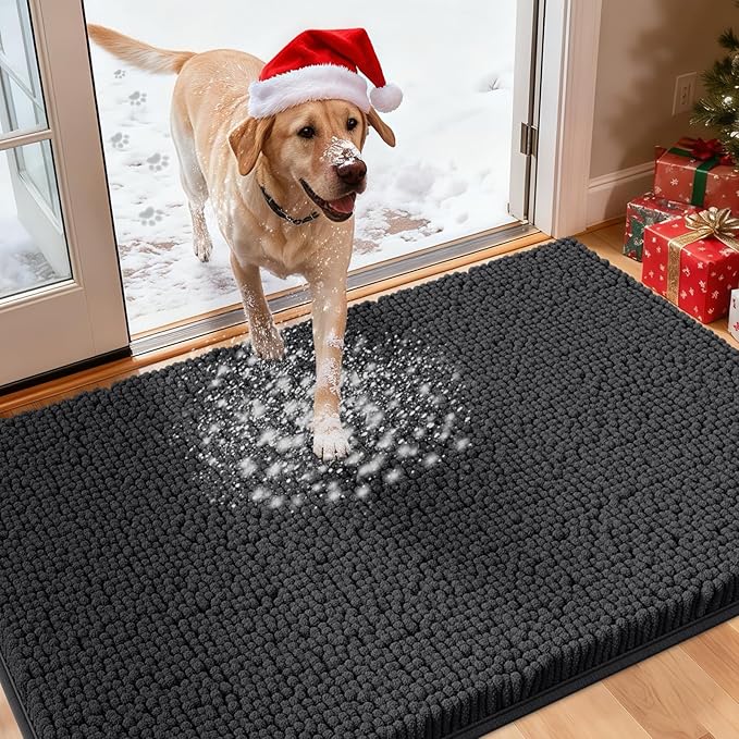 IM HOME Large Dog Door Mats for Muddy Paws, 48" x 30" Chenille Absorbent Mud Mat for Dogs, Non Slip Heavy Dog Rugs for Muddy Paws, Soft Indoor Door Mat for Entryway, Mud Paw, Inside Floor, Dark Grey