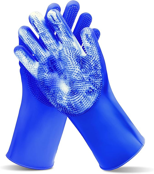 Maiiu Pet Grooming Gloves—Heat Resistant Dog Washing Gloves with High-Density Teeth, Dog Bath Scrubber with Enhanced Five Finger Design, Silicone Gloves for Dogs and Cats Bathing, Massage (Dark Blue)
