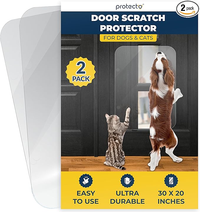 PROTECTO 2-Pack Heavy Duty Door Protector from Dog Scratching, 30 x 20” Clear Door Scratch Protector, Easy to Install on Window, Wall, Screen & Sliding Doors | Cat Scratch Guard for Indoors Outdoors