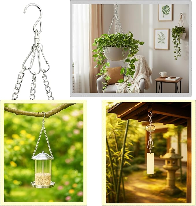 10 Pcs Fine Hanging Chain(1.2mm Dia.) Small Hang Bracket Decorative Replacement Link Chains Hooks for Sign Planter Bird Feeders,6 inch Long Stainless Chains and 5 Pcs Swivel S-Hooks