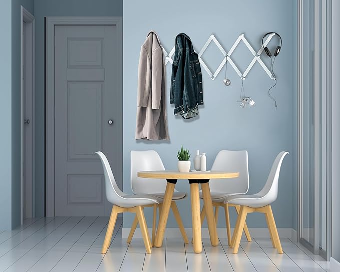Mercurial Trade Expandable Wooden Coat Rack Hanger - Large Accordion Hanger with Expanding Pegs | Hand Made Modern Wooden Hat Rack for Wall | Hang Coat, Jacket, Hat | Wall Rack – 14 Hook, Chalk White
