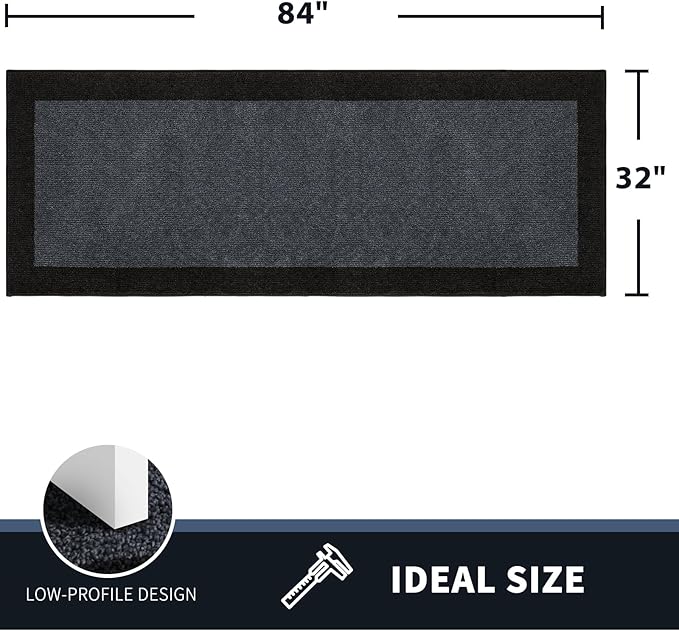 PURRUGS Dirt Trapping Door Mat 32" x 84", Non-Slip Machine Washable Entry Rug, Entrance Mat, Indoor Front Door Mat, Super Absorbent Entryway Rug for Muddy Shoes & Paws, Bluish Grey & Charcoal