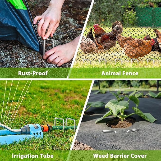 Landscape Staples 8 Inch, 12/25/50/100 Pack U-Shaped Galvanized Garden Stakes, 8 Gauge Heavy Duty Ground Stakes for Outdoor Decorations, Fixed Irigation Tubing, Fence,Weed Barrier Fabric