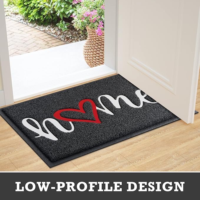 Black Door Mat Welcome Mats Home Non-Slip Doormat for Entryway Low-Profile Floor Mat for Yard, Garage, High Traffic Areas (32"x20", Black)