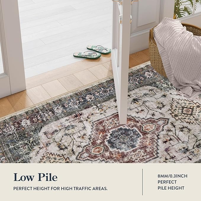 Lahome Oriental Washable Hallway Runner Rug, 2x6 Runners for Hallways Non Slip Ultra-Thin, Vintage Soft Long Carpet for Kitchen Bathroom Bedroom Laundry Room Eleanor,Brown/Grey