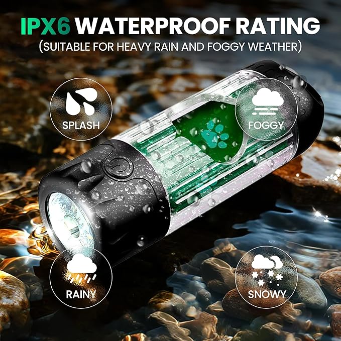 Dog Poop Bag Dispenser with LED Flashlight & 45 Bags (3 Rolls) – USB-C Rechargeable, Waterproof, Anti-Slip Clip, Hands-Free Dog Waste Bag Holder for Night Walks & Outdoor Adventures