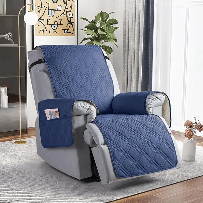 TAOCOCO 100% Waterproof Recliner Chair Covers, Non Slip Recliner Covers for Recliner Chair with Pocket, Washable Reclining Chair Cover Furniture Protector for Kids,Dogs(22'', Ocean Blue)