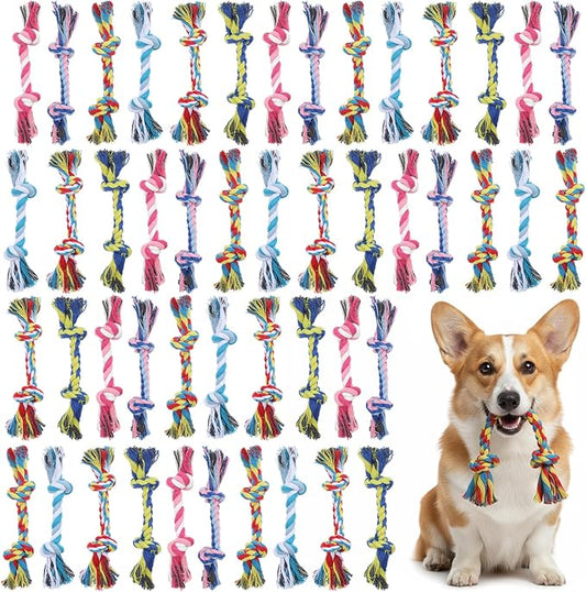 48 PCS Puppy Chew Toy Dog Rope Toys Cotton Knot Teething Toy Tug of War Dog Interactive Toys Multi Color for Small and Medium Dogs Newborn Pet Boredom Teeth Cleaning