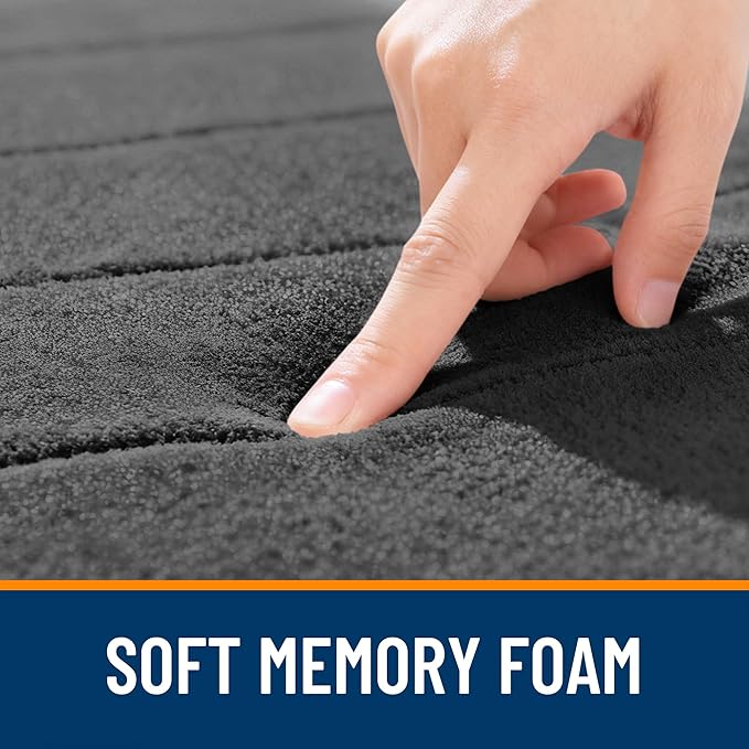 OLANLY Memory Foam Bath Mat 24x16, Super Soft Absorbent Bathroom Rugs, Quick Dry, Machine Washable Shower Floor Rugs, Bathmat Carpet, Bathroom Home Decor Accessories, Black