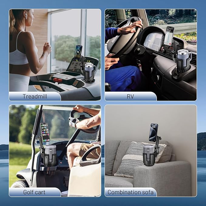 This Hill Magnetic Cup Holder Phone Mount, Compatible with MagSafe, 4.1" Base Adjustable Height Car Cup Holder Compatible with iPhone 16 Pro Max / 15/14 / 13/12 Series, Secure Fit for Car or SUV