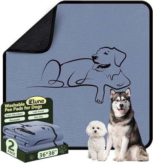 2 Pack Washable Pee Pads for Dogs 36"x36", Reusable Training Puppypads Absorbency Non-Slip & Leak-Proof for Pet Whelping Box Playpen Crate Sofa Bed Floors (Gray)