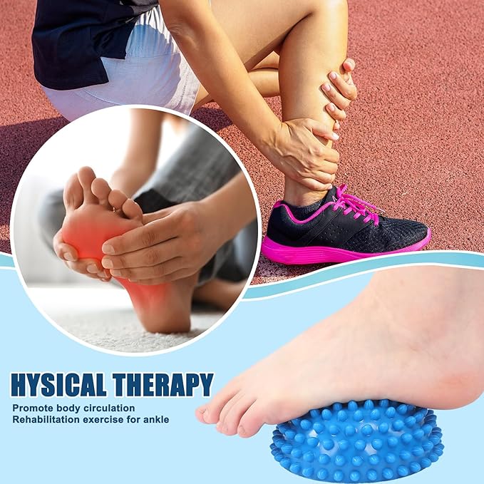 Threlaco 2 Pcs Half Round Massage Ball for Feet Blue Spiky Massage Ball for Kids Adults Sports, Stability Training, Muscle Balancing Therapy, Yoga Gymnastics Exercise
