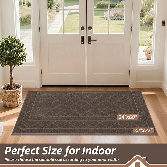 BEQHAUSE Dirt Trapper Door Mat 32" x 72", Doormat Non-Slip Entryway Rugs Washable, Dog Door Mat Stain Resistant and Absorbent Welcome Floor Mat for Front Back Door, Mud Wet Shoes & Paws, Light Brown
