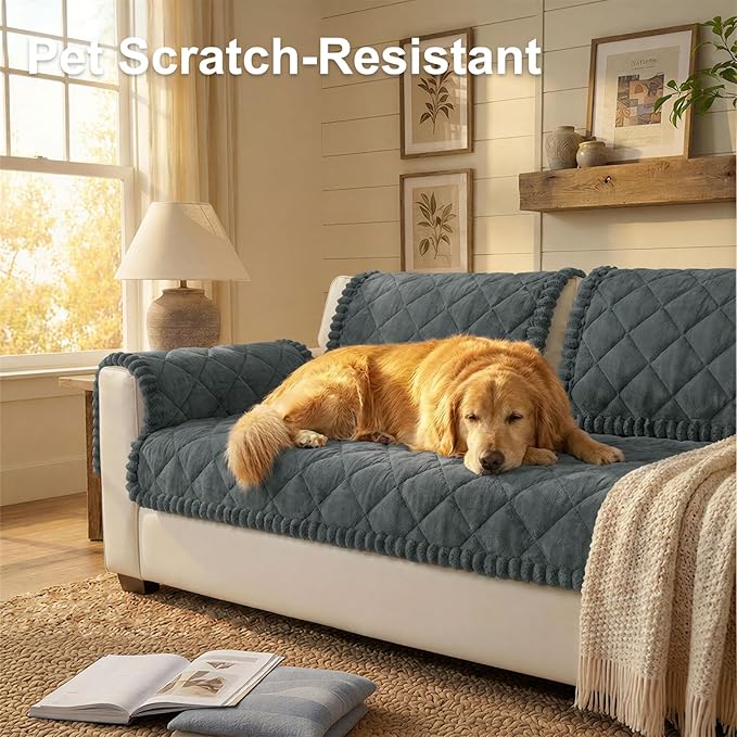 Smiry Fuzzy Couch Cover for Dogs, Non Slip Washable Pet Sofa Cover, Scratch Proof Hair Resistant Plush Sofa Slipcover, Pet Friendly Couch Cushion Protector for Cat, Dark Grey, 27.6" x 47"