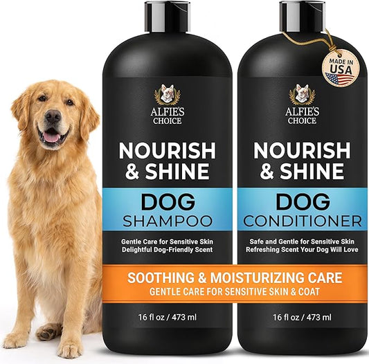 ALFIE'S CHOICE Dog Shampoo & Conditioner Set | 16 fl oz Each | Lavender & Rosemary with Biotin for Itchy Skin, Allergies & Odor | Moisturizing & Detangling for All Breeds