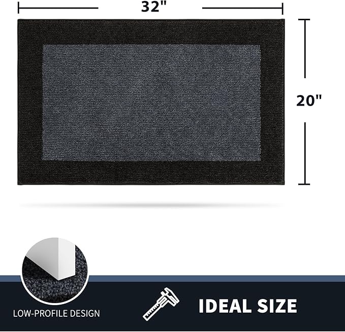 PURRUGS Dirt Trapping Door Mat 20" x 32", Non-Slip Machine Washable Entry Rug, Entrance Mat, Indoor Front Door Mat, Super Absorbent Entryway Rug for Muddy Shoes & Paws, Bluish Grey & Charcoal