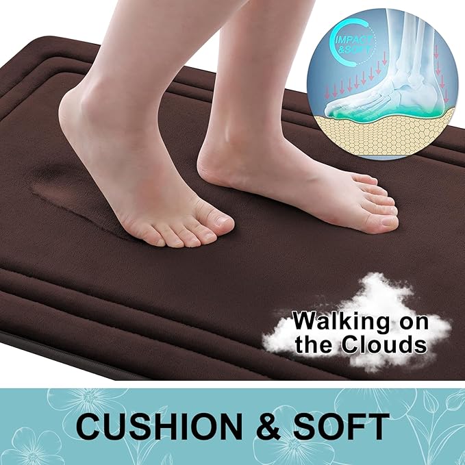 Grandaily Memory Foam Bath Mat Rug 36x24, Ultra Soft, Non-Slip and Absorbent Bathroom Rugs, Machine Wash Dry, Comfortable Bath Carpet for Bathroom Floor, Tub and Shower, Brown