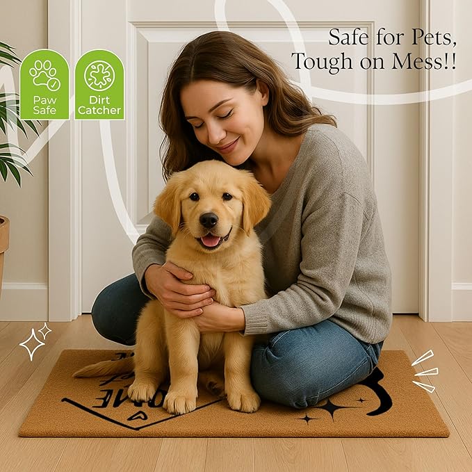 COCONIQ Coir Door Mats 17" X 30", Non-Slip Sturdy, PVC Backed Heavy Duty, Easy to Clean, Ideal for Door Entrance, Patio, Porch, Backyard, Garages, Home Sweet Home, with Cats