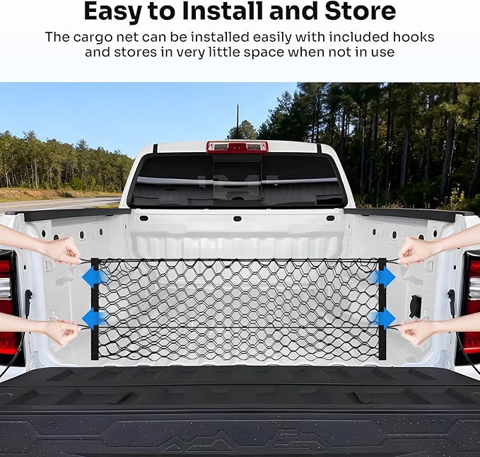 Trunk Cargo Net for 2023-2025 2026 Chevy Colorado &GMC Canyon Accessories Envelope Style Mesh Trunk Net Organizer and Storage Stretchable Adjustable Elastic Nylon Rear Cargo Netting with Hooks