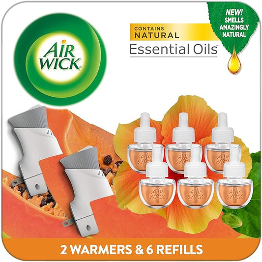 Air Wick Plug in Scented Oil Starter Kit, 2 Warmers + 6 Refills, Hawaii, Essential Oils