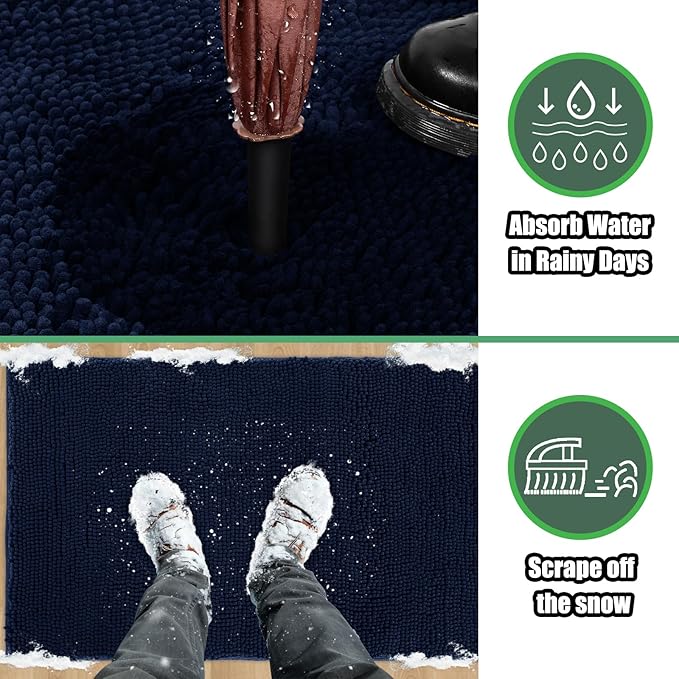 IM HOME Chenille Absorbent Outdoor Doormat 71" x 25", Washable Muddy Door Mats for Dog Non Slip Heavy Indoor Doormat Soft Front Inside Doormats for Entryway, Mud Dog Paws, Patio Navy Blue