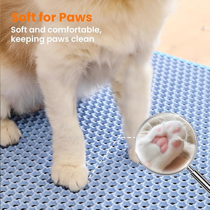 Small Cat Litter Mat, 20x14 Inches Double Layer Honeycomb Cat Litter Trapping Mat, Non Slip Waterproof Urine Proof Litter Box Mat for Floor, Kitty Litter Rug, Pet Supplies, Blue