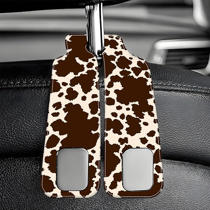 AEWNUNK 1 Pack Car Seat Headrest Hooks for Purses and Bags Camouflage Brown Cow Skin Bag Purse Holder for Car with Double Metal Hooks Car Purse Hanger Hanging Accessories