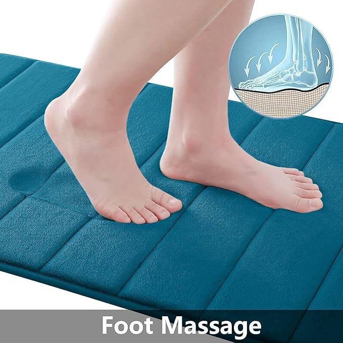 Buganda Memory Foam Bath Mat, 47" x 17", Ultra Soft and Non-Slip Bathroom Rugs, Water Absorbent and Machine Washable Bath Rug Runner for Bathroom, Shower, and Tub, Peacock Blue