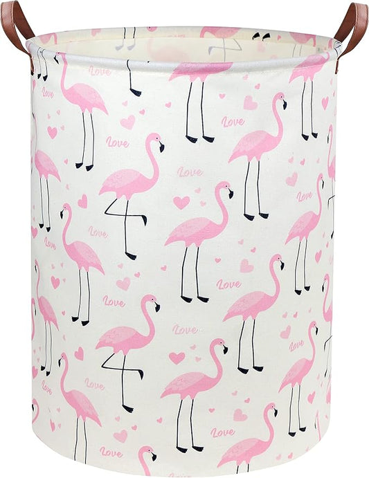 Flamingo Pink Laundry Hamper Baby Girl Laundry Basket Kids Toy Storage Bins Nursery Hamper for Girls Room Decor Bedroom Bathroom Gift Basket(Love Flamingo)