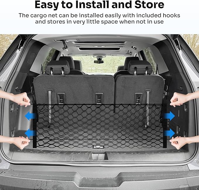 Trunk Cargo Net for 2018-2025 2026 Chevrolet/Chevy Traverse Accessories Envelope Style Mesh Trunk Net Organizer and Storage Stretchable Adjustable Elastic Nylon Rear Cargo Netting with Hooks